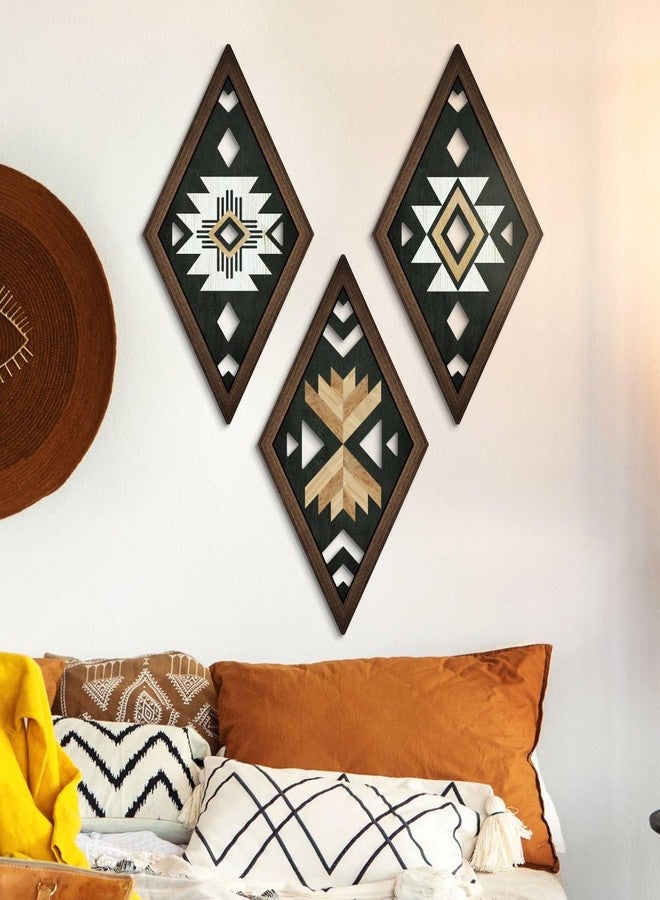 Putuo Decor Aztec Wall Decor, Native American Diamond Geometric Modern Western Boho Wall Art, Set of 3 Rustic Black White Tribal Style Hanging For Western Bathroom Decor 15.6x8 Inches - Image 5